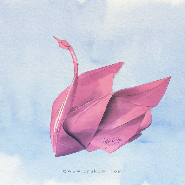 Origami Swan Watercolor by Himanshu Agrawal Mumbai India orukami origamihim